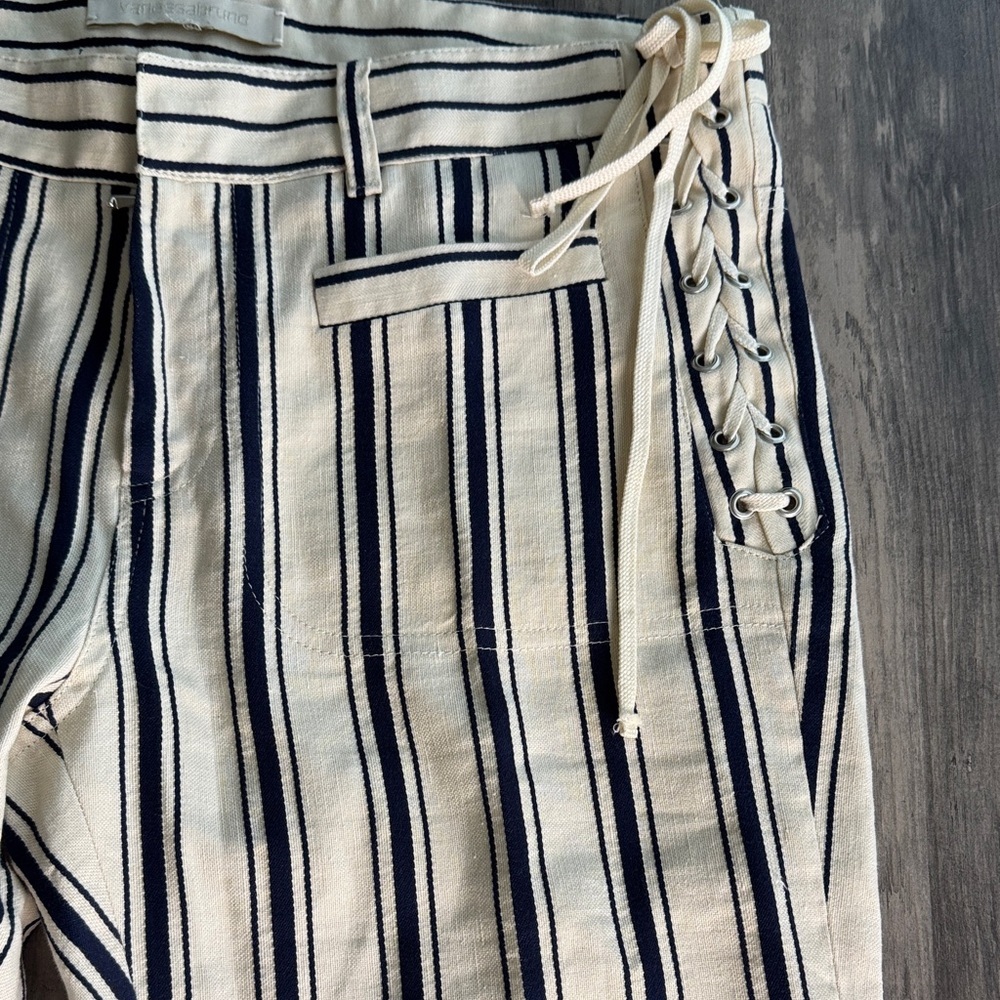 Vanessa Bruno Cream and Navy Striped Straight Leg Pants With Lace Up Side Detail - Picture 5 of 8
